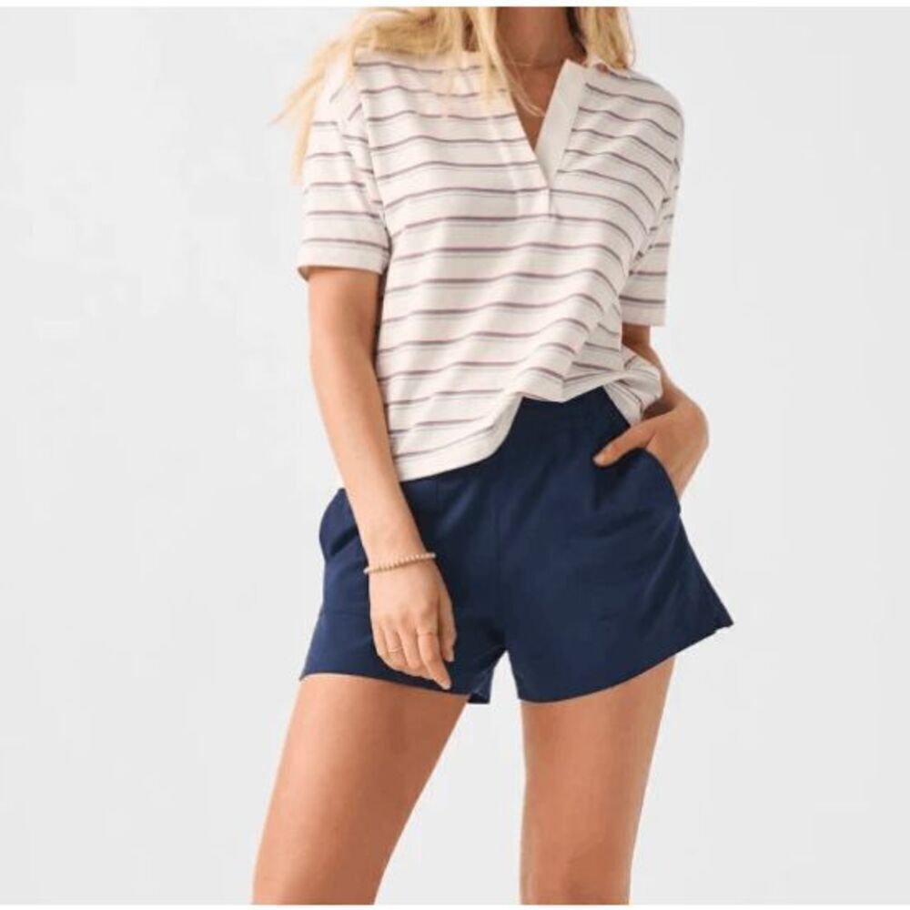 Faherty Sunwashed Pique Polo in Tennis Stripe Split Neck White Size Large‎